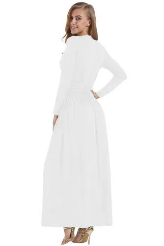 White Vintage Inspired V-neck Long Sleeve Maxi Dress