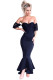 Navy Lace Embellished Strapless Party Dress