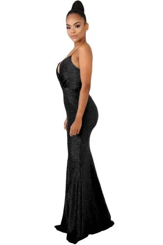 Black Shine Twist Maxi Dress