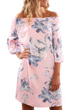 Light Pink Off Shoulder Floral Print Boho Dress