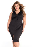 Black Lace-up Front Midi Dress