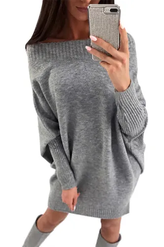 Gray Stylish Long Sleeve Baggy Sweater Dress