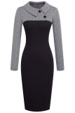Gray Vintage Turn-Down Collar Pinup Button Midi Dress