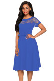 Fishnet Insert Blue Bowknot Embellished Dress