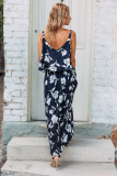 Chic Summer Boho Floral Maxi Dress in Navy