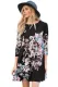 Dark Floral Long Sleeve A-Line Tunic Dress