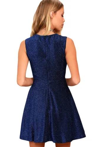 Shine The Way Blue Sleeveless Skater Dress