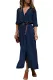 Dark Blue Slit Maxi Shirt Dress with Sash