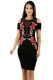 Mesh Combine Embroidered Rose Cold Shoulder Bodycon Dress