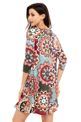 Bohemian Sunflower Print Green Dress