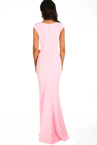 Pink Ruched Waist Wedding Party Maxi Dress