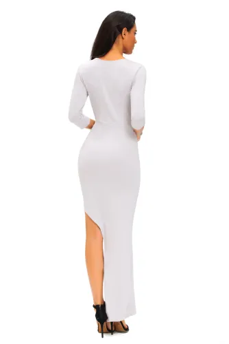 Grey Ruched Slide Slit Maxi Dress