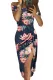 Light Blue Floral Print Short Sleeve Off Shoulder Dress