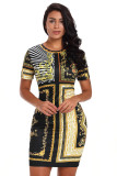 Black Gold Chain Print Dress
