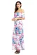 Blue Rosy Flower Off Shoulder Long Boho Dress