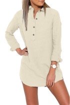 Oatmeal Button Neck Long Sleeve Shirt Dress