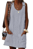 Black Boho Crew Neck Pockets Daily Striped Shift Dress