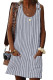 Black Boho Crew Neck Pockets Daily Striped Shift Dress