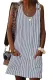 Black Boho Crew Neck Pockets Daily Striped Shift Dress