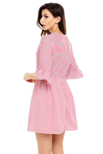 Red White Stripe Flounce Sleeve Seersucker Dress