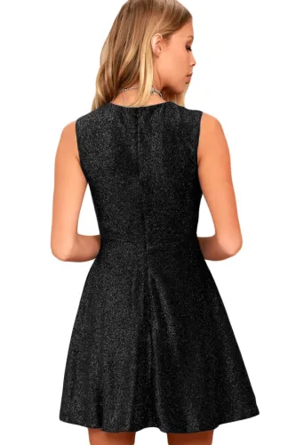 Shine The Way Black Sleeveless Skater Dress