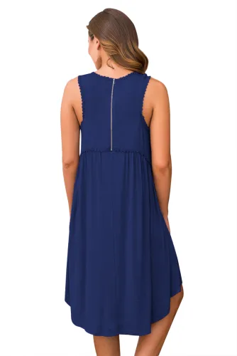 Blue Tank Top Bodice Ruched Detail Swing Dress