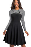Gray Vintage Turn-Down Collar Pinup Button A-Line Dress