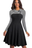 Gray Vintage Turn-Down Collar Pinup Button A-Line Dress