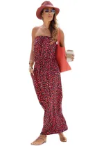 Red Bohemian Bandeau Floral Print Maxi Dress