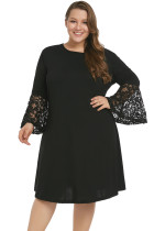 Black Sequin Lace Bell Sleeve Plus Size Mini Dress