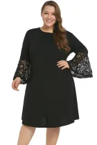 Black Sequin Lace Bell Sleeve Plus Size Mini Dress