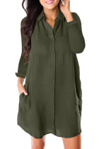 Army Green Long Sleeve Button Crepe Shirt Dress