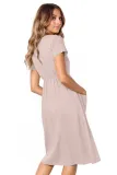 Pink Stylish Button Front Midi Dress with Pockets