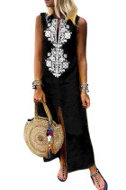 Black Sleeveless Casual Slit Geometric Summer Dress