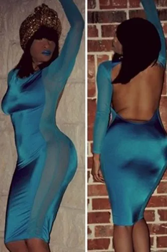Blue Mesh Stitching Curvaceous Midi Dress
