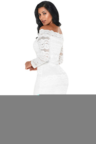 White Lace Scalloped Off Shoulder Midi Dress
