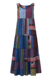 Blue Bohemian Splicing Round Neck Sleeveless Dress