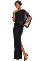 Black Sequin Mesh Overlay Poncho Party Dress