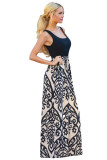 Black Damask Print Sleeveless Long Boho Dress