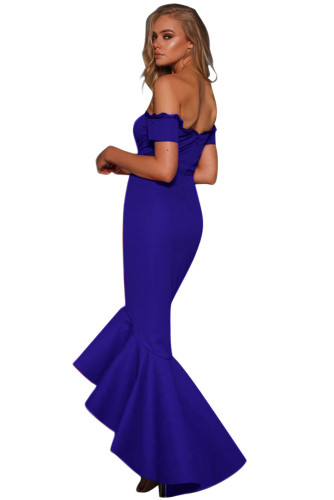 Royal Blue Lace Trim Off Shoulder Mermaid Party Dress