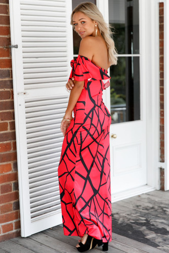 Rose Red Black Off-the-shoulder Maxi Dress
