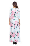 White Floral Print Wrapped Long Boho Dress