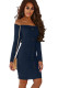 Navy Button Front Ribbed Bardot Mini Dress