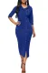 Blue Button Up Front Slit Sheath Midi Dress