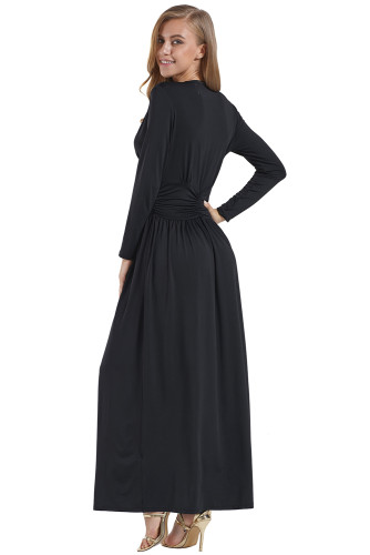 Black Vintage Inspired V-neck Long Sleeve Maxi Dress
