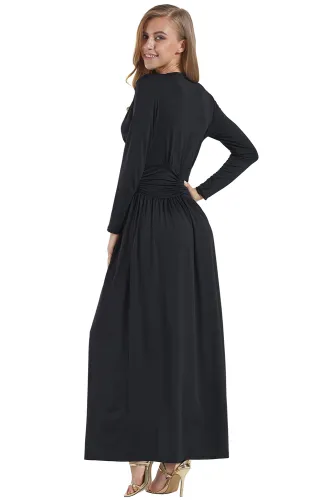 Black Vintage Inspired V-neck Long Sleeve Maxi Dress