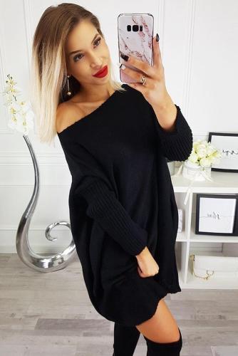 Black Oversized Batwing Sleeve Sweater Dress