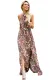 Brown Floral Print Front Slit Halter Boho Dress