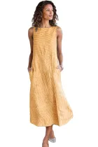 Orange Crew Neck Striped Shift Daily Dress