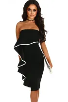 Black Frill Strapless Midi Dress